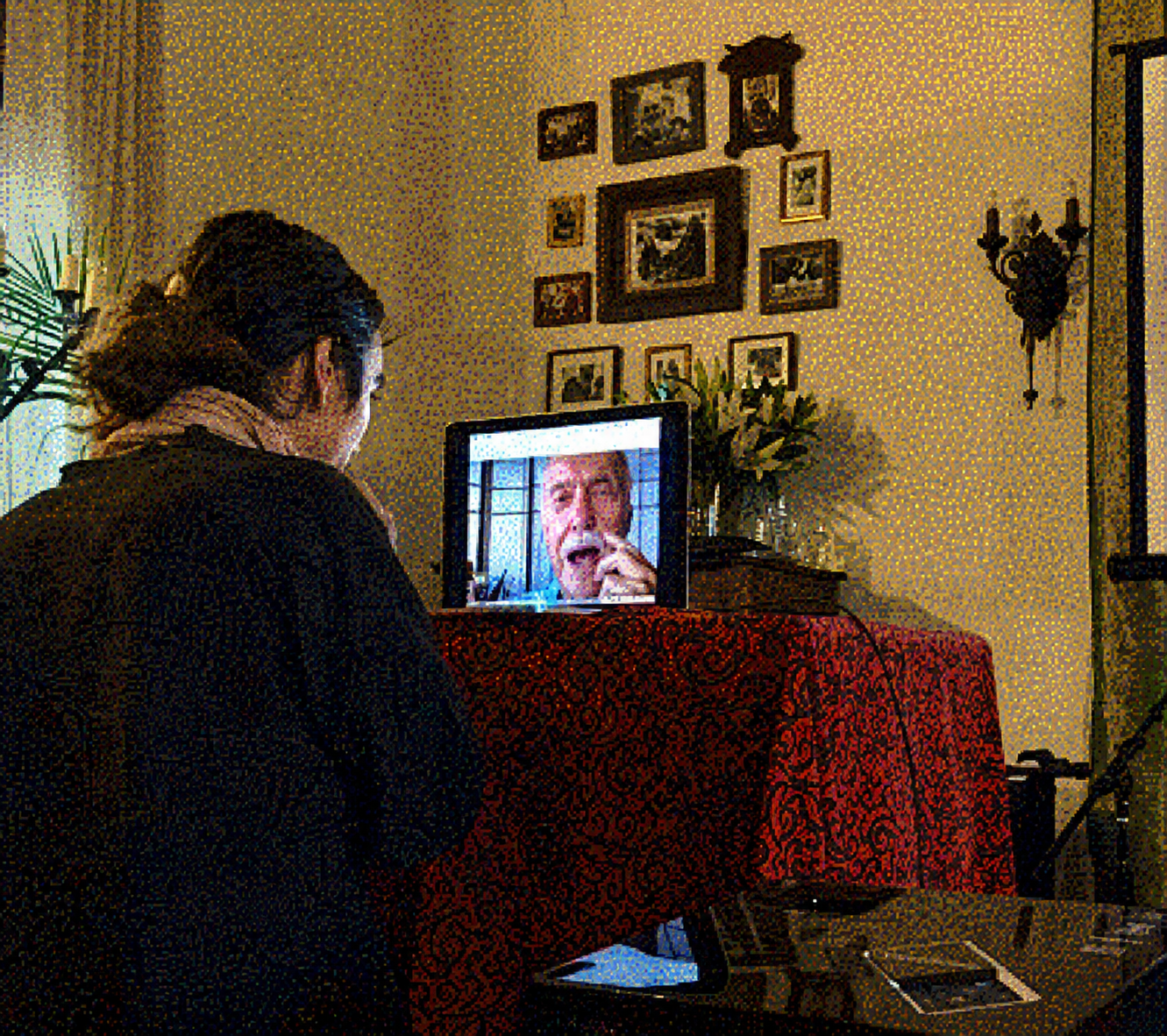 Dakota talking to Ram Dass on Skype in Ojai